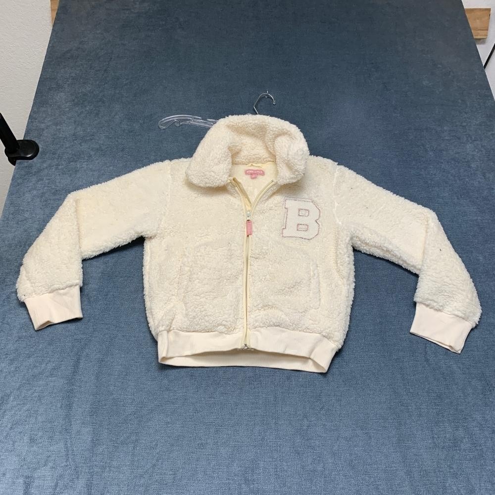 BCBG Girls Fleece Jacket Large Cream Lined Collared Ribbed Full Zip Long Sleeve